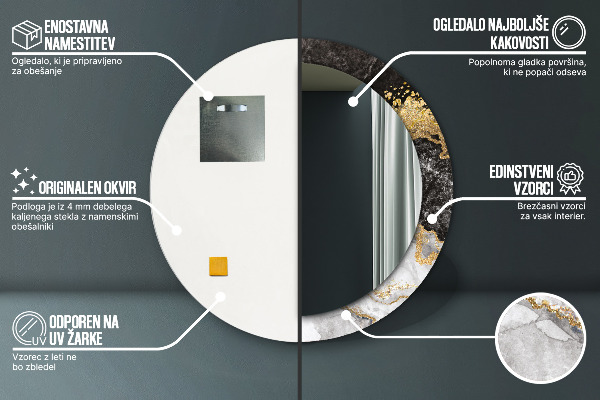 Espejo redondo con decoración Mármol y oro