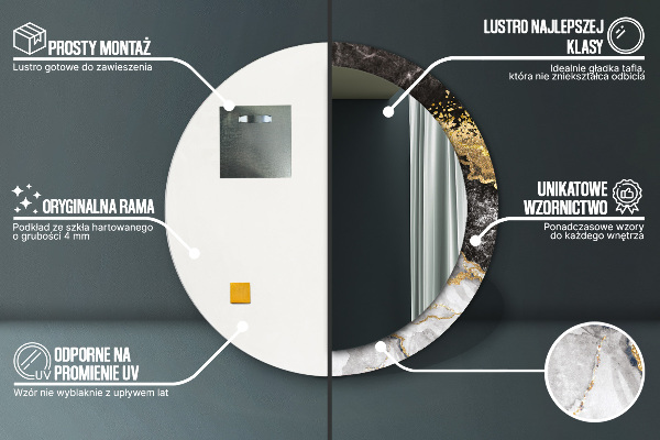 Espejo redondo con decoración Mármol y oro