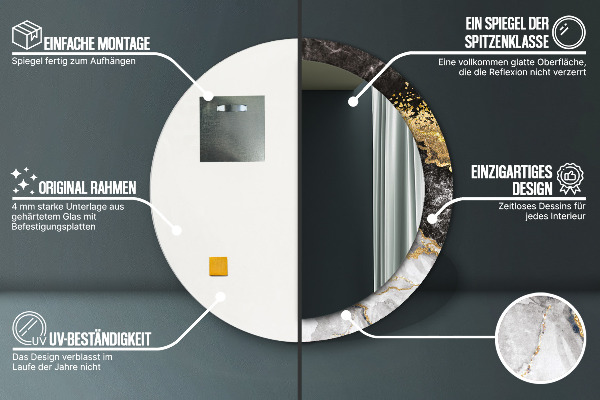 Espejo redondo con decoración Mármol y oro