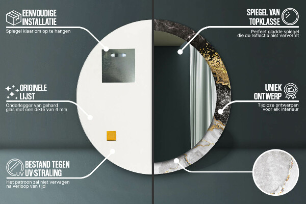 Espejo redondo con decoración Mármol y oro