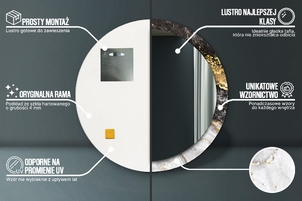 Espejo redondo con decoración Mármol y oro