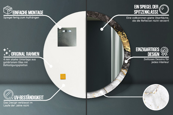 Espejo redondo con decoración Mármol y oro