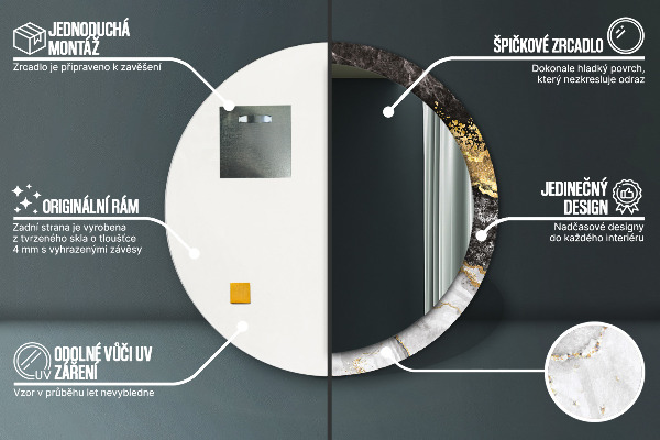 Espejo redondo con decoración Mármol y oro