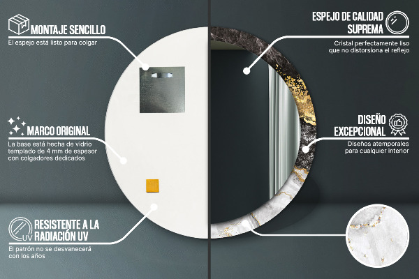 Espejo redondo con decoración Mármol y oro