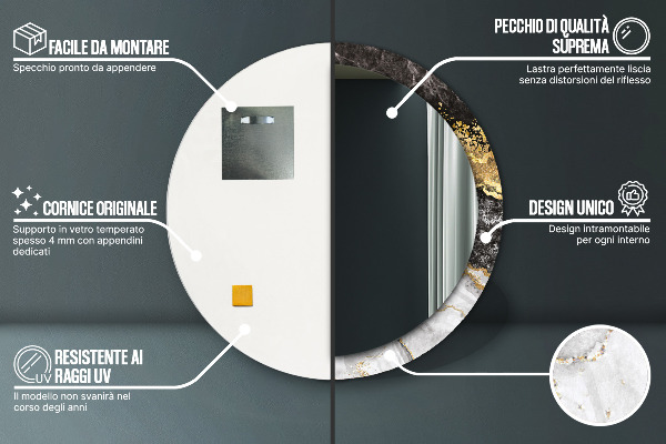 Espejo redondo con decoración Mármol y oro