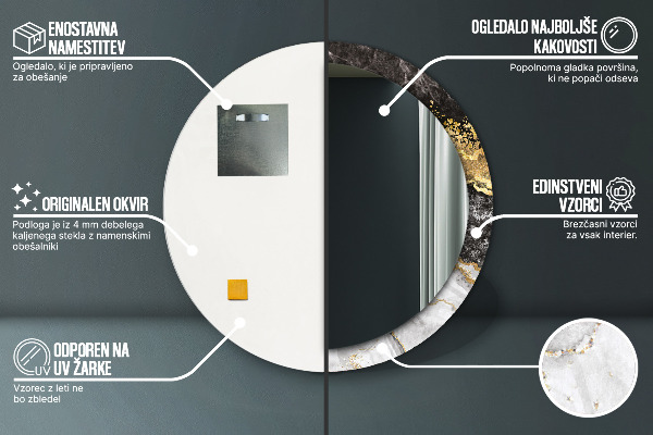 Espejo redondo con decoración Mármol y oro