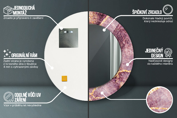 Espejo redondo impreso decorativo redondo Mármol con la adición de oro