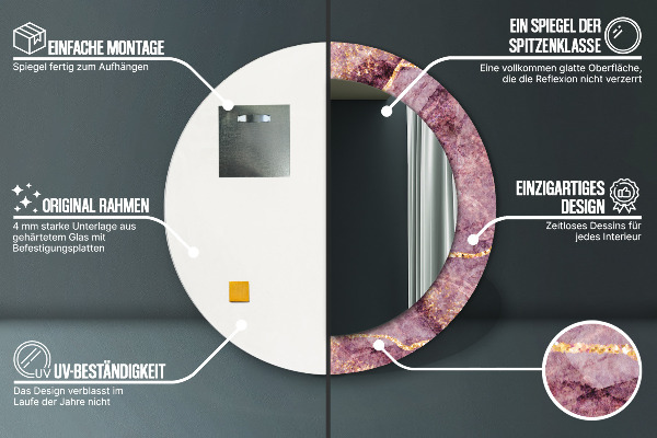 Espejo redondo impreso decorativo redondo Mármol con la adición de oro
