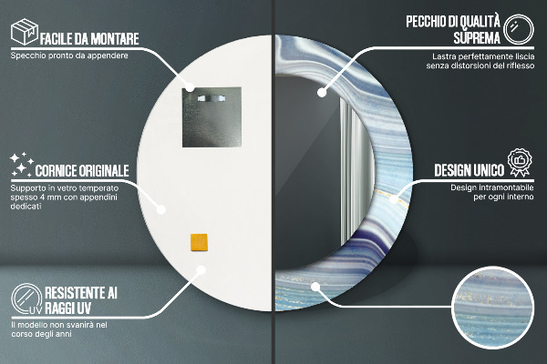 Espejo redondo impreso decorativo redondo Mármol azul