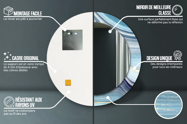 Espejo redondo impreso decorativo redondo Mármol azul