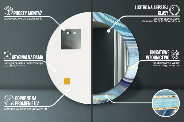 Espejo redondo impreso decorativo redondo Mármol azul