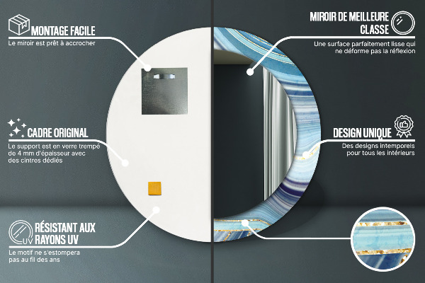 Espejo redondo impreso decorativo redondo Mármol azul