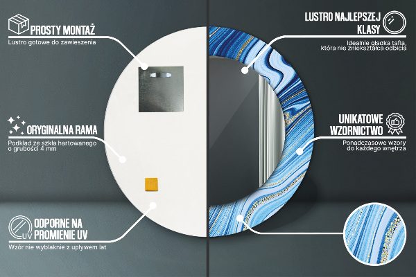 Espejo redondo marco estampado Jaspeado azul