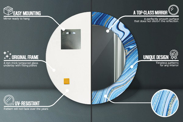 Espejo redondo marco estampado Jaspeado azul