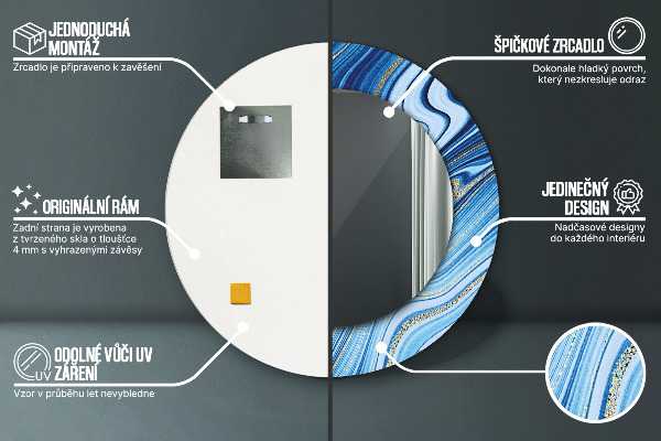 Espejo redondo marco estampado Jaspeado azul