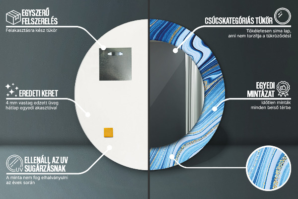 Espejo redondo marco estampado Jaspeado azul