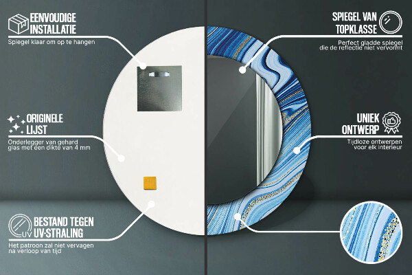 Espejo redondo marco estampado Jaspeado azul