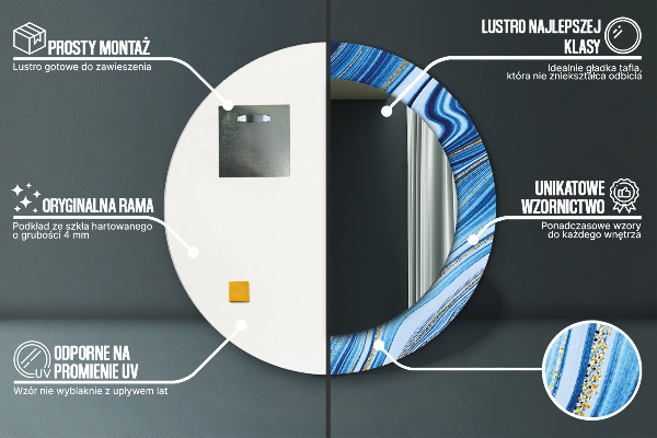 Espejo redondo marco estampado Jaspeado azul