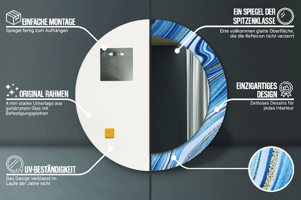 Espejo redondo marco estampado Jaspeado azul