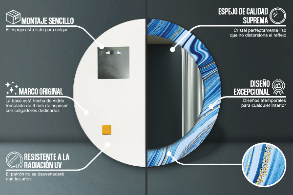 Espejo redondo marco estampado Jaspeado azul