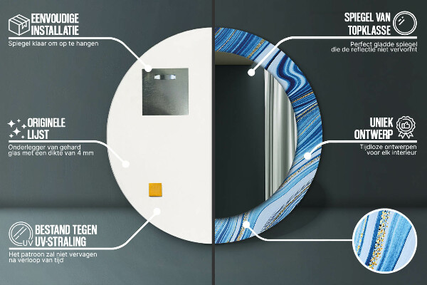 Espejo redondo marco estampado Jaspeado azul