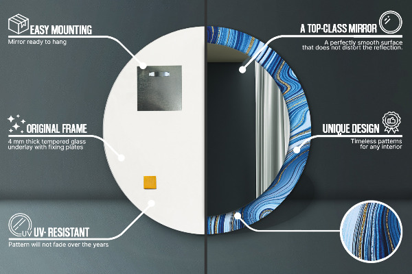 Espejo redondo marco estampado Jaspeado azul