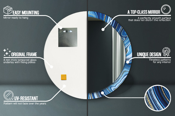 Espejo redondo marco estampado Jaspeado azul