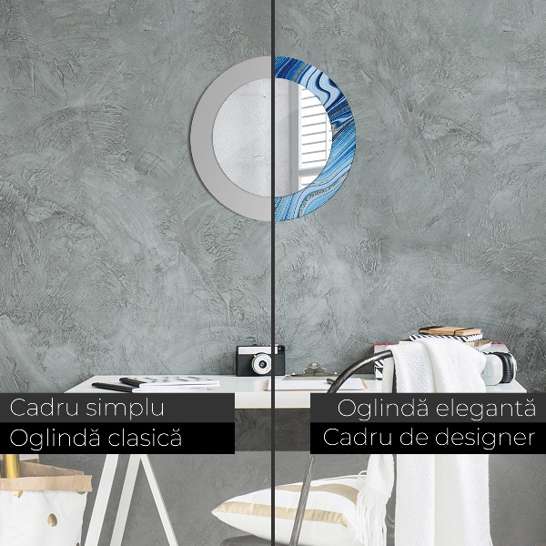 Espejo redondo marco estampado Jaspeado azul