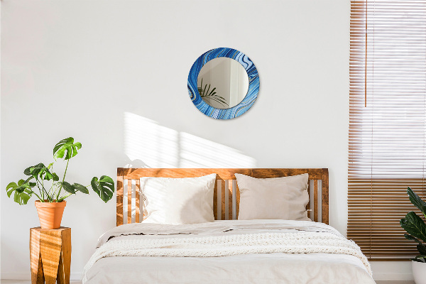 Espejo redondo marco estampado Jaspeado azul