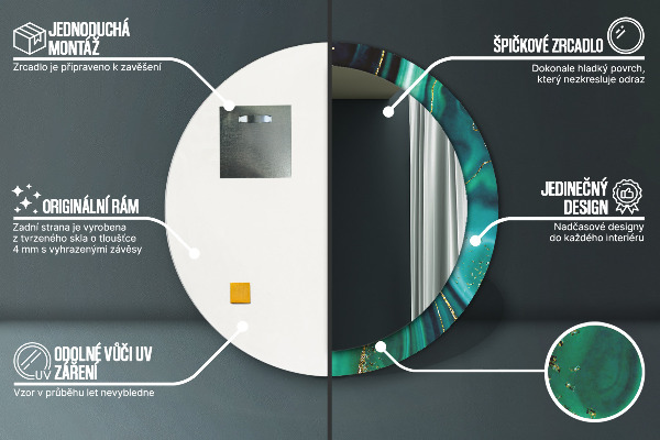 Espejo redondo marco estampado Mármol esmeralda