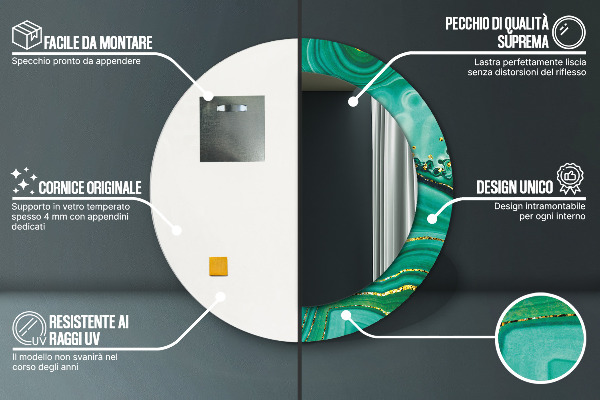 Espejo redondo marco estampado Mármol jaspe ágata