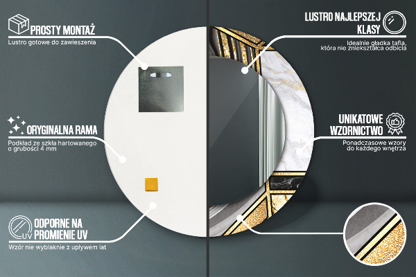 Espejo redondo marco estampado Ágata mármol y oro