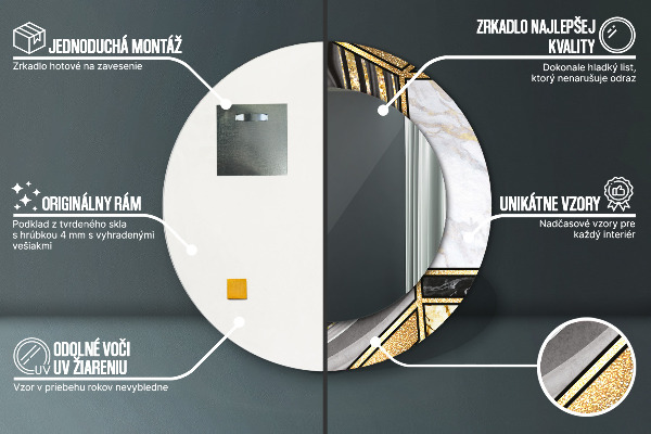 Espejo redondo marco estampado Ágata mármol y oro