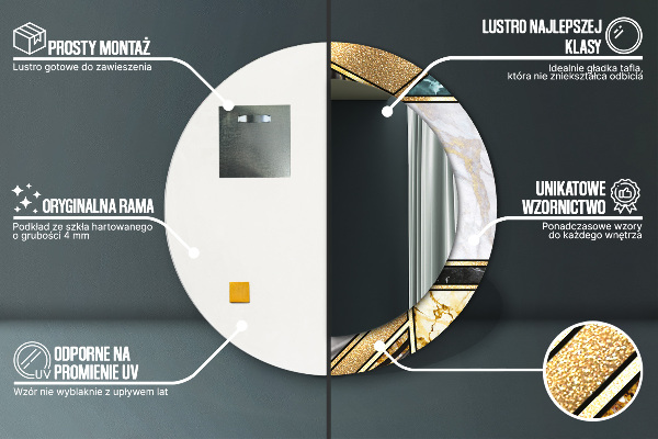 Espejo redondo marco estampado Ágata mármol y oro