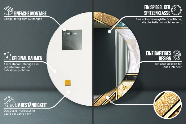 Espejo redondo marco estampado Ágata mármol y oro