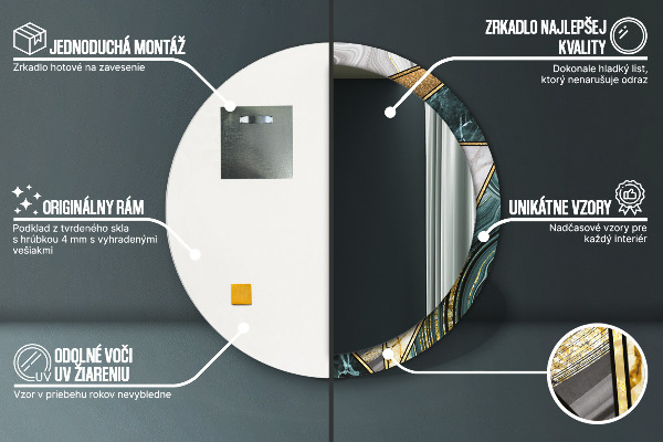 Espejo redondo marco estampado Ágata mármol y oro