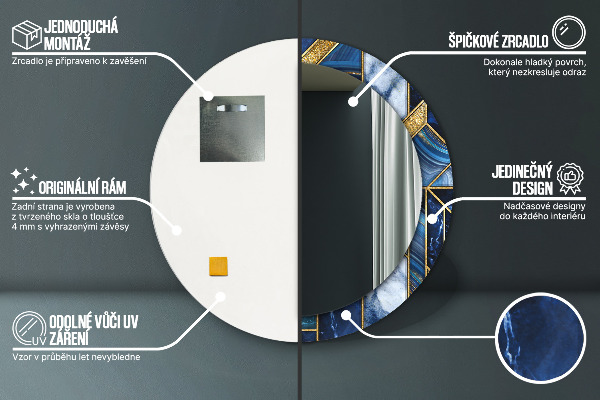 Espejo redondo impreso decorativo redondo Mármol moderno