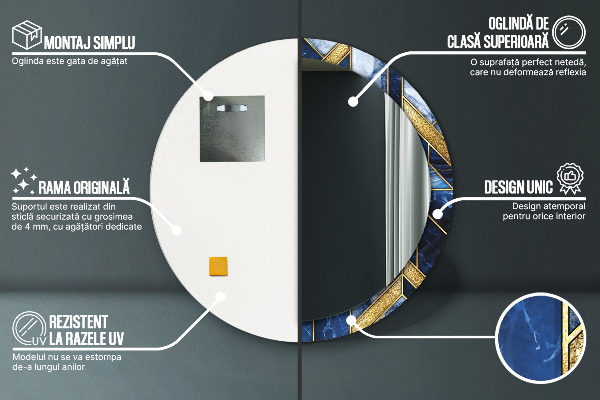 Espejo redondo impreso decorativo redondo Mármol moderno