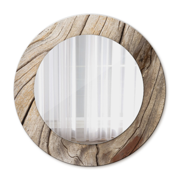 Espejo redondo marco con estampado decorativo Madera agrietada