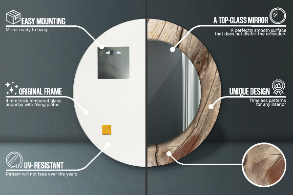 Espejo redondo marco con estampado decorativo Madera agrietada