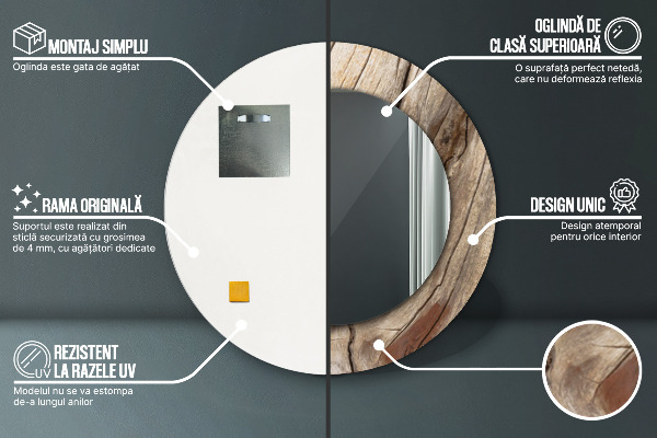 Espejo redondo marco con estampado decorativo Madera agrietada