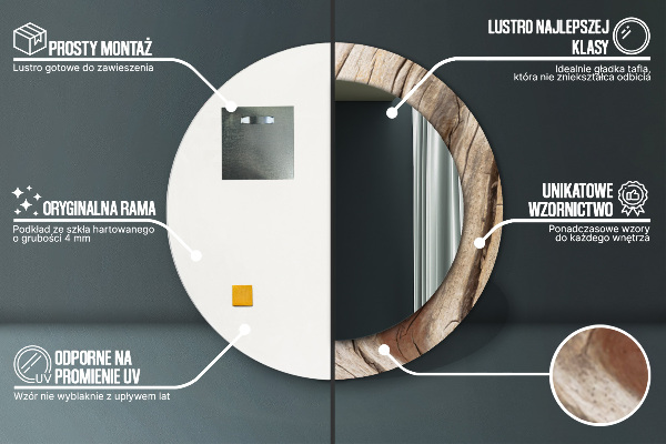 Espejo redondo marco con estampado decorativo Madera agrietada