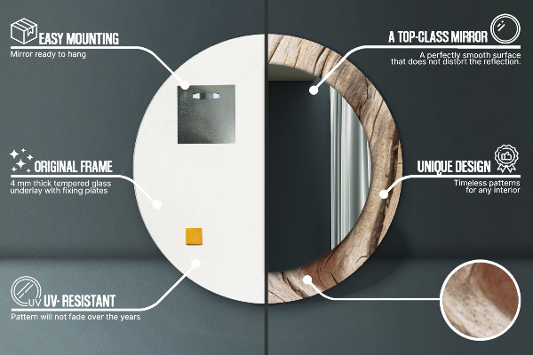 Espejo redondo marco con estampado decorativo Madera agrietada