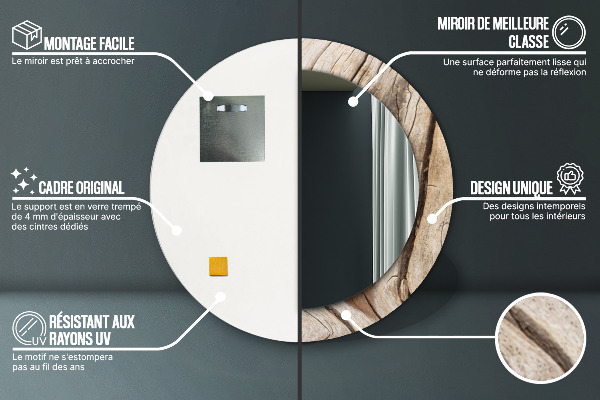 Espejo redondo marco con estampado decorativo Madera agrietada