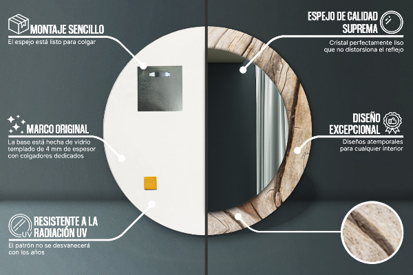 Espejo redondo marco con estampado decorativo Madera agrietada