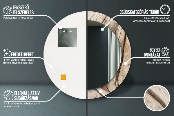 Espejo redondo marco con estampado decorativo Madera agrietada