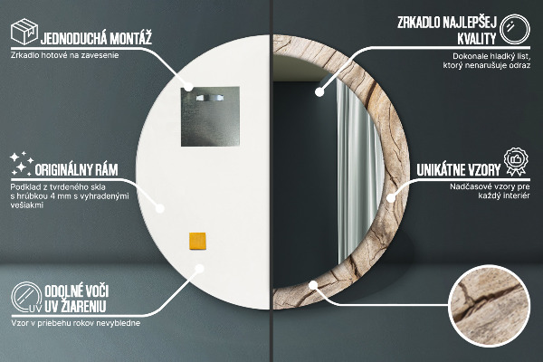 Espejo redondo marco con estampado decorativo Madera agrietada