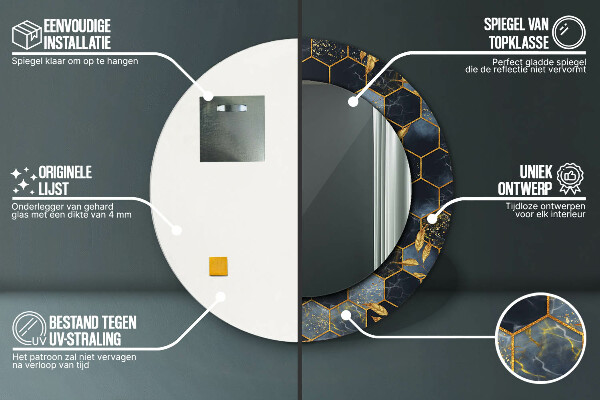 Espejo redondo marco estampado Mármol hexagonal