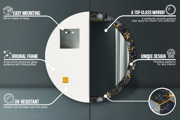 Espejo redondo marco estampado Mármol hexagonal
