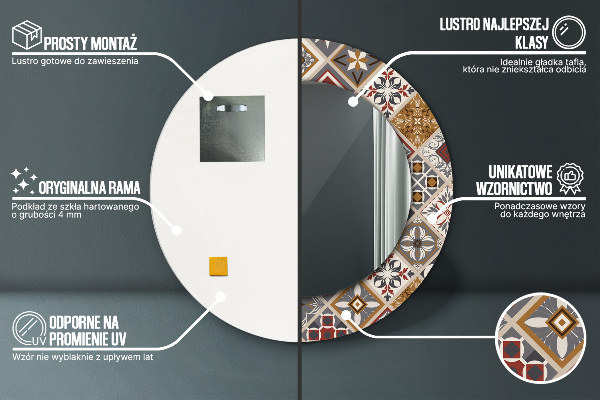 Espejo redondo marco con estampado decorativo Patrón turco